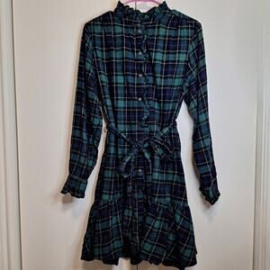 GAP Green and Navy Plaid Tiered Mini Dress